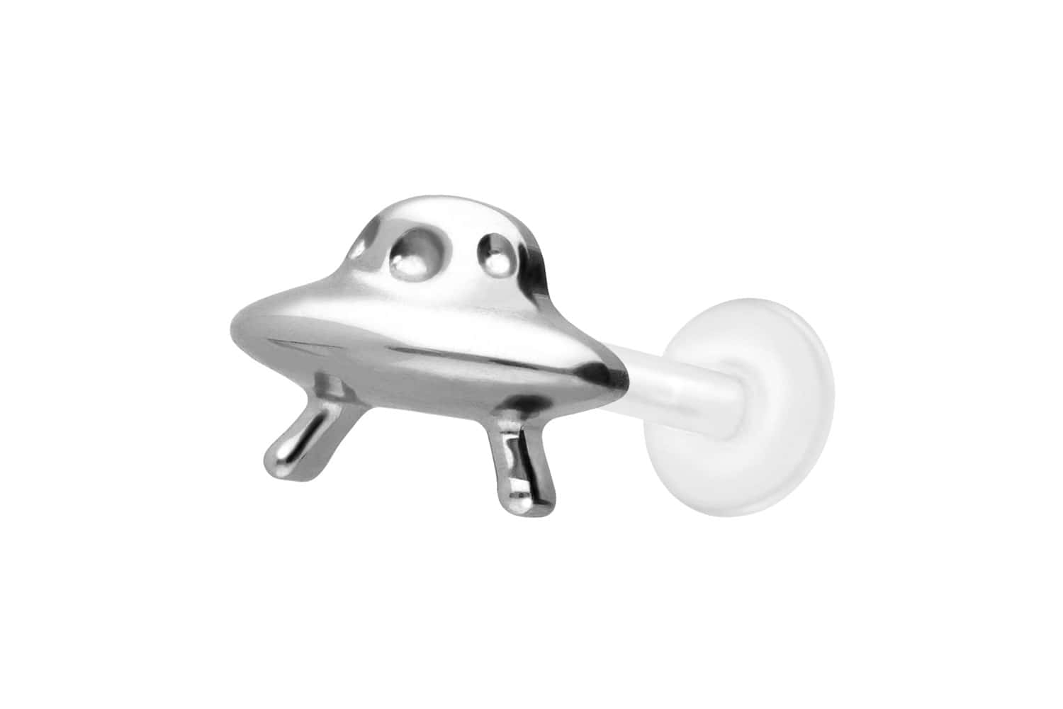 PTFE Labret Piercing mit Innengewinde + Titan-Aufsatz UFO